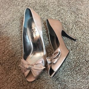 Tan Bow Peep-Toe Heels